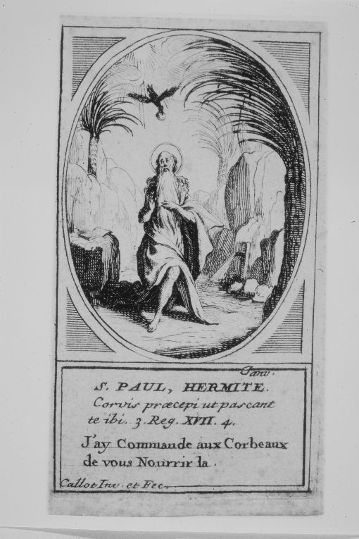 San Paolo eremita sfamato dal corvo (stampa smarginata) di Callot Jacques (sec. XVII)