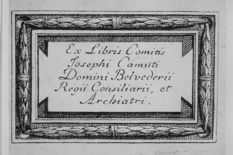 Targa con cornice a motivi vegetali (stampa smarginata) - ambito emiliano (sec. XVIII)