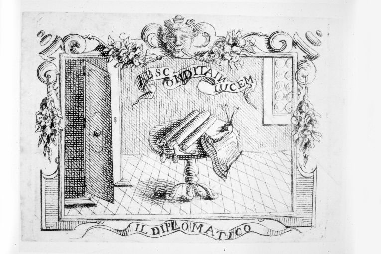 Allegoria della Diplomazia (stampa smarginata) - ambito italiano (seconda metà sec. XVIII)