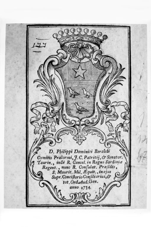 Arme gentilizia Bacci (stampa) - ambito toscano (sec. XVIII)