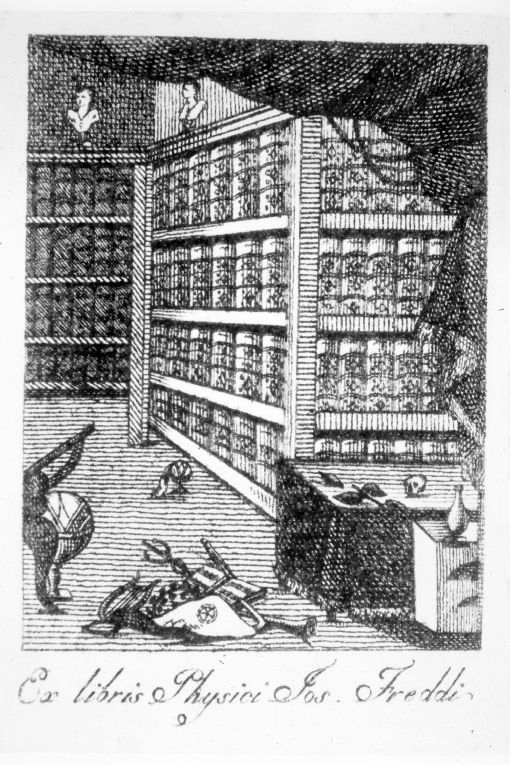 Veduta dello studio del fisico Giuseppe Freddi (stampa smarginata) - ambito lombardo (sec. XVIII)