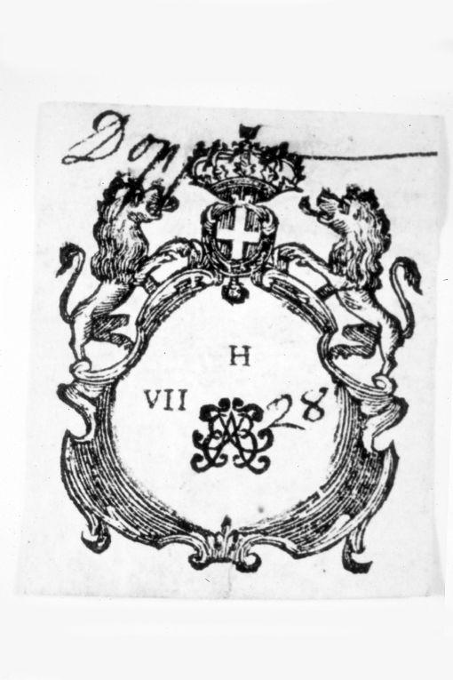Cartiglio con arme gentilizia Savoia (stampa) - ambito piemontese (sec. XVIII)