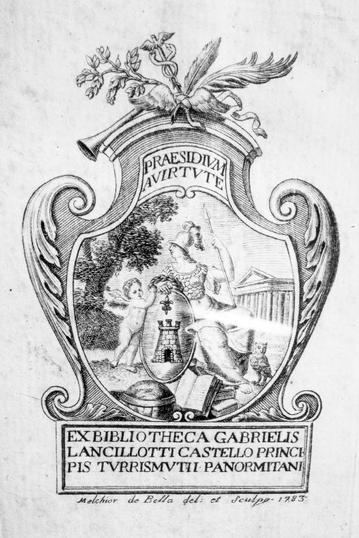 Medaglione con Minerva e arme gentilizia Castelli (stampa) di Della Bella Melchiorre (sec. XVIII)