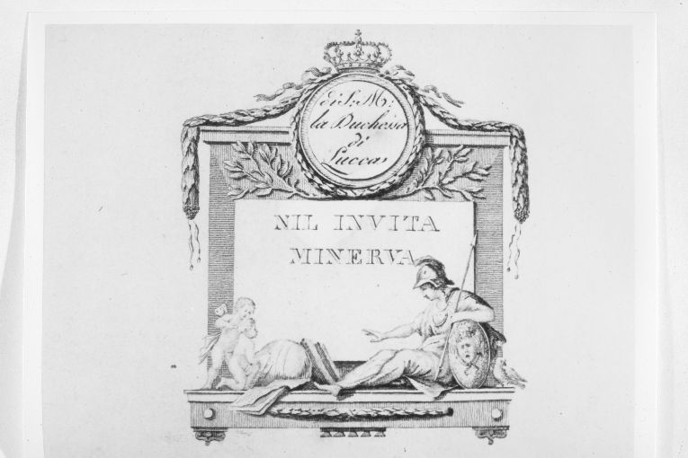 Targa con figura di Minerva e putti (stampa smarginata) di Nerici G (sec. XIX)