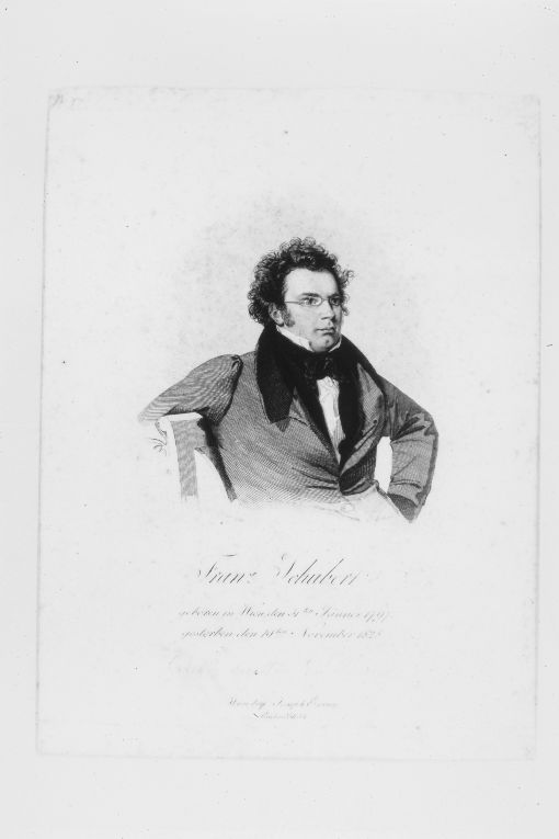 Ritratto del compositore Franz Schubert (stampa smarginata) di Bieder, Passini Johann Nepomuk (sec. XIX)