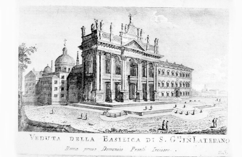 Veduta della basilica di San Giovanni in Laterano a Roma (stampa smarginata) di Pronti Domenico (seconda metà sec. XVIII)