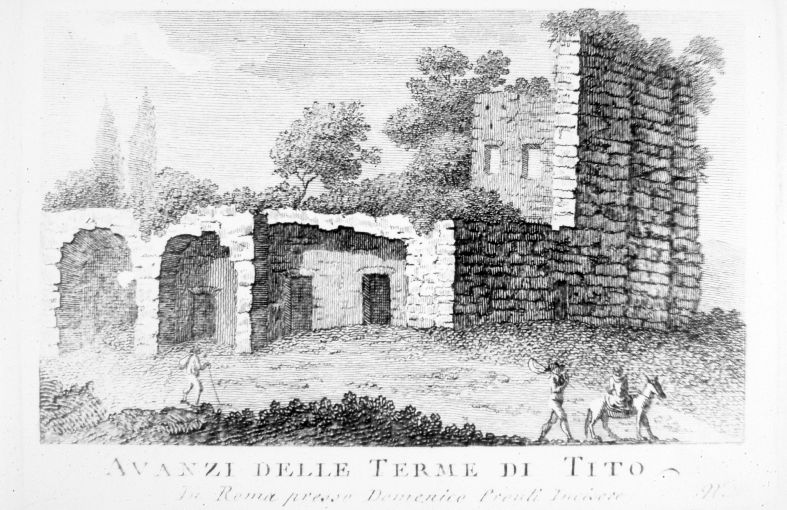 Veduta delle rovine delle Terme di Tito a Roma (stampa smarginata) di Pronti Domenico (seconda metà sec. XVIII)