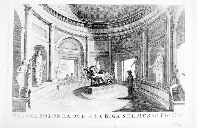 Veduta della Sala Rotonda del Museo Pio-Clementino a Roma (stampa smarginata) di Pronti Domenico (seconda metà sec. XVIII)