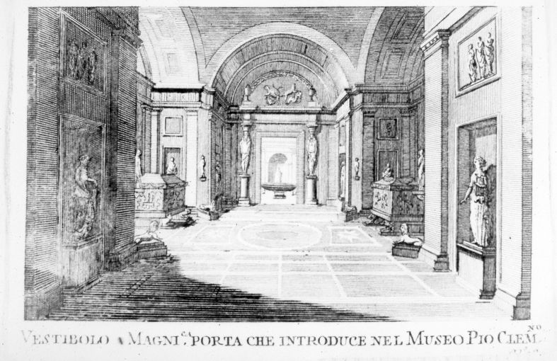 Veduta del Vestibolo del Museo Pio-Clementino a Roma (stampa smarginata) di Pronti Domenico (seconda metà sec. XVIII)