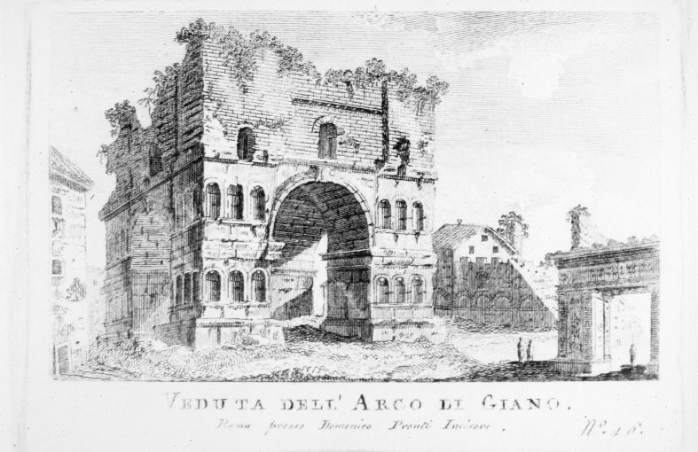 Veduta dell'Arco di Giano (stampa smarginata) di Pronti Domenico (seconda metà sec. XVIII)
