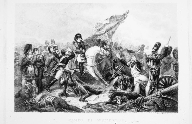 Napoleone Bonaparte tra i soldati della Guardia al campo diWaterloo (stampa smarginata) di Santamaria Carlo (seconda metà sec. XIX)
