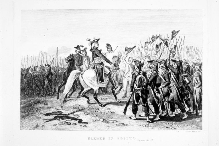Il maresciallo Kleber tra le truppe francesi in Egitto (stampa smarginata) di Santamaria Carlo (seconda metà sec. XIX)