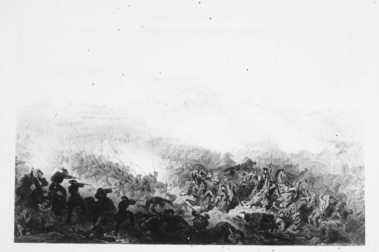 truppe del Regno di Sardegna alla battaglia della Tchernaya (Crimea, 1855) (stampa) di Doré Gustave (sec. XIX)