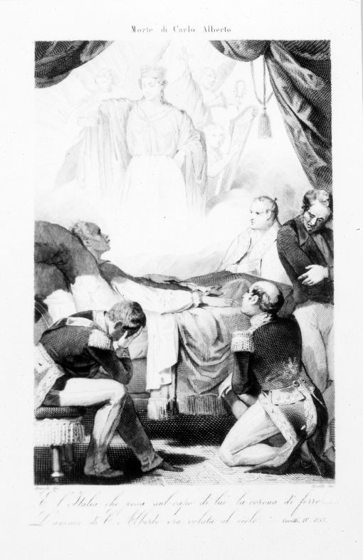 Morte di Carlo Alberto di Savoia (stampa) di Masutti Antonio, Carelli Giacomo (terzo quarto sec. XIX)