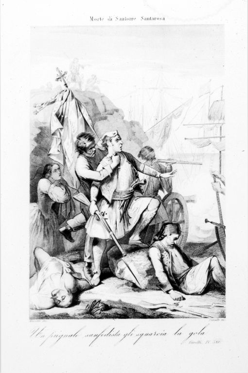 Morte di Santorre Santarosa (stampa) di Masutti Antonio, Carelli Giacomo (terzo quarto sec. XIX)
