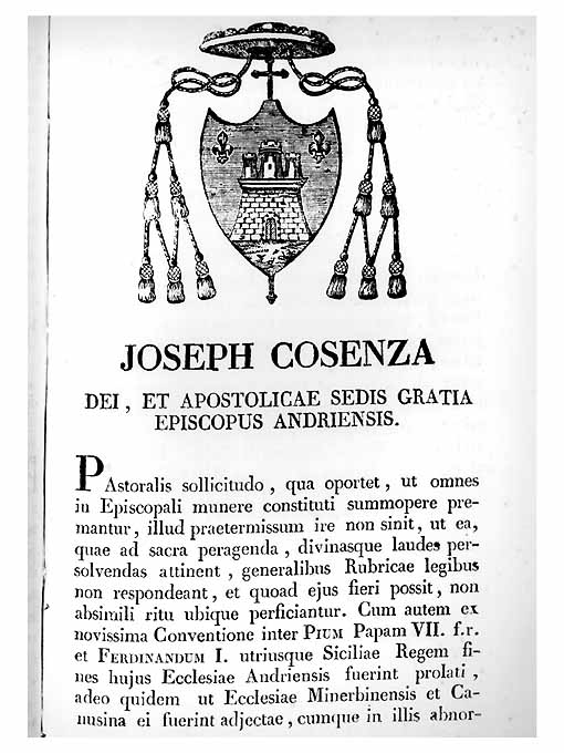 arme vescovile di Mons. Cosenza (stampa) - ambito Italia meridionale (sec. XIX)