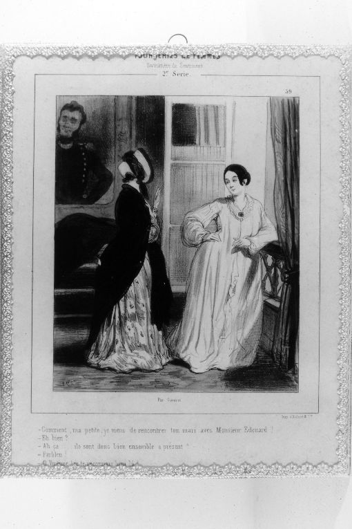 Due figure femminili che discutono (stampa colorata a mano) di Gavariu Sulpice Guillame, D'Aubert B.C (secondo quarto sec. XIX)