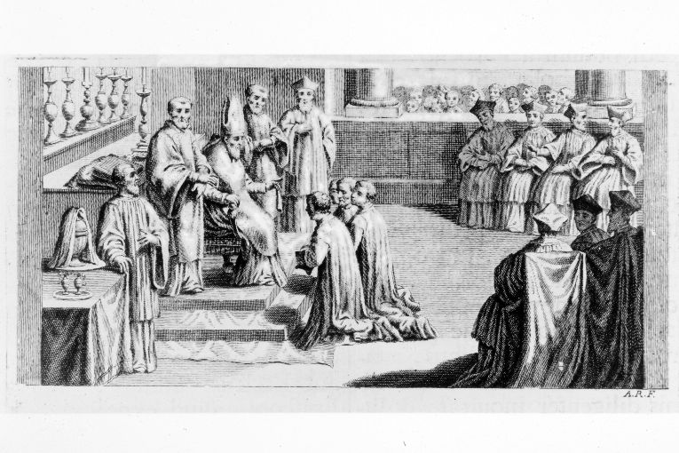rito di ordinazione dei Suddiaconi (stampa) di Rossi Andrea (terzo quarto sec. XVIII)