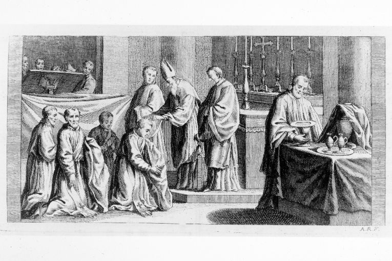 rito di ordinazione di Presbiteri (stampa) di Rossi Andrea (terzo quarto sec. XVIII)