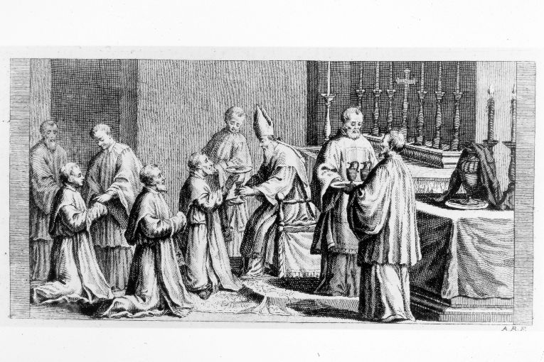 rito di ordinazione dei Presbiteri (stampa) di Rossi Andrea (terzo quarto sec. XVIII)