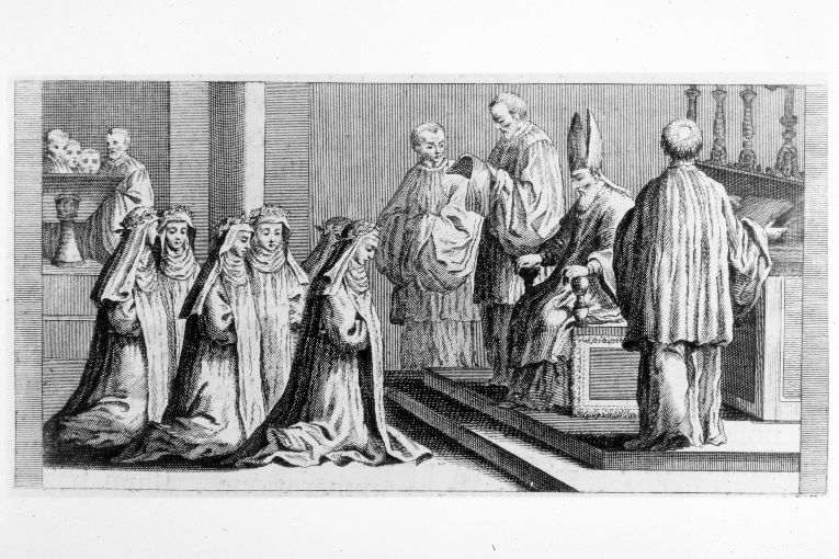 cerimonia di benedizione di una badessa: pronuncia dell'anatema (stampa) di Rossi Andrea (terzo quarto sec. XVIII)