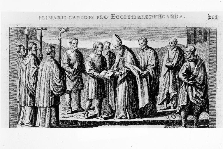 cerimonia di posa della prima pietra di una nuova chiesa (stampa) di Rossi Andrea (terzo quarto sec. XVIII)