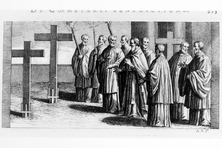 cerimonia di benedizione di un cimitero (stampa) di Rossi Andrea (terzo quarto sec. XVIII)