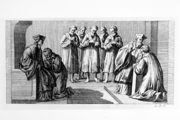 cerimonia di riammissione dei penitenti (stampa) di Rossi Andrea (terzo quarto sec. XVIII)