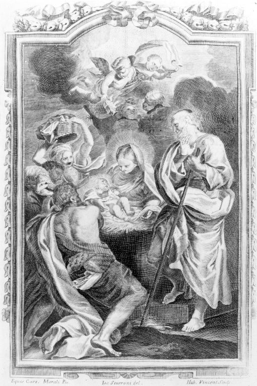 adorazione dei pastori (stampa) di Severoni Giuseppe, Maratta Carlo, Vincent Hubert (sec. XVIII)