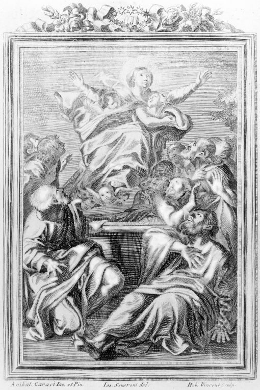 assunzione della Madonna (stampa) di Severoni Giuseppe, Carracci Annibale, Vincent Hubert (sec. XVIII)