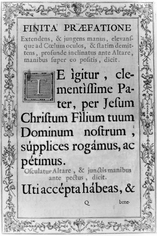 cornice con cartouches, fiori, palme e rami d'olivo, simboli episcopali e liturgici (stampa) di Ghezzi Pietro Leo (sec. XVIII)