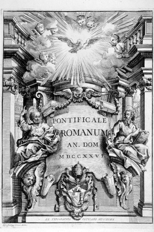 Gloria dell'arme del papa Benedetto XIII tra i santi Pietroe Paolo (stampa) di Conca Sebastiano (sec. XVIII)