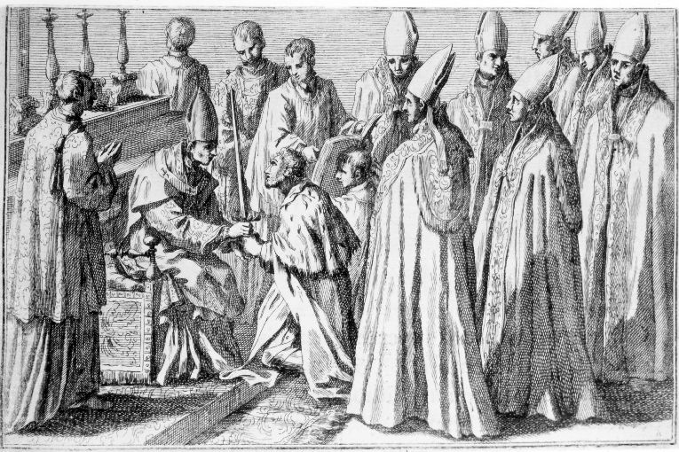 Incoronazione del re: offerta della spada (stampa) - ambito romano (sec. XVIII)