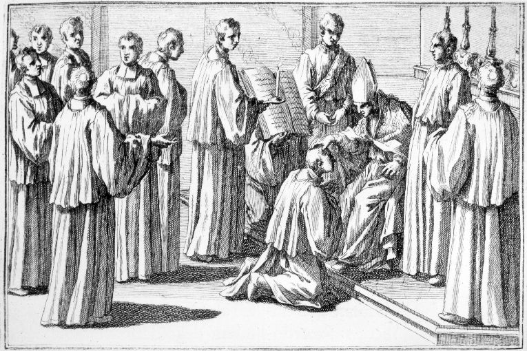 Dispensa dei crimini minori: imposizione delle mani (stampa) - ambito romano (sec. XVIII)