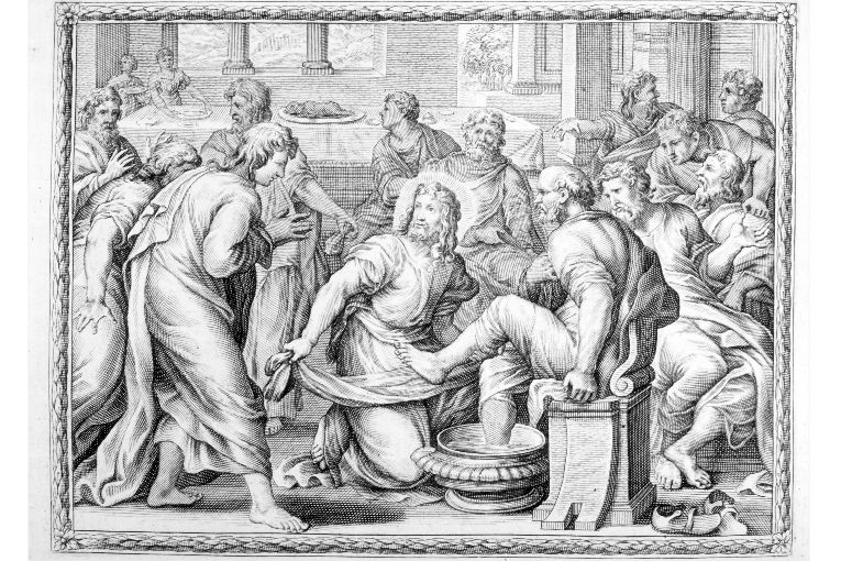 Cristo lava i piedi degli apostoli (stampa) di Baron Jean (sec. XVII)