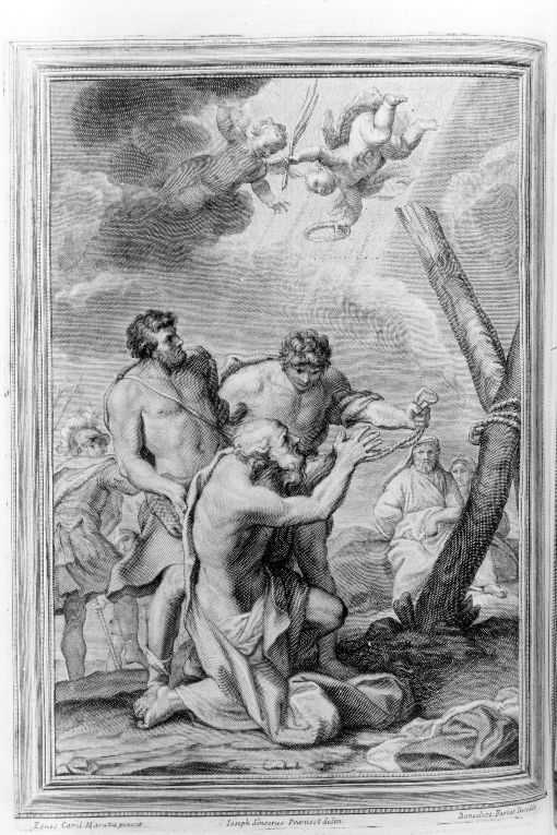 martirio di sant'Andrea (stampa) di Maratta Carlo, Sinceri Giuseppe, Farjat Benoit (sec. XVIII)