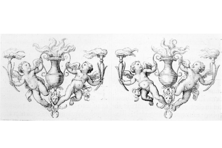 angeli reggibraciere (stampa) - ambito romano (sec. XVIII)