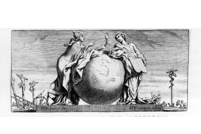 Personificazioni dell'Antico e del Nuovo Testamento (stampa) di Blondier T (sec. XVIII)