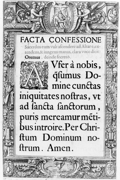 Cornice con raffigurazione della Pieta' e simboli della Passione (stampa) - ambito romano (sec. XVII)