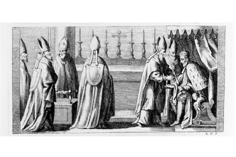 Incoronazione del re: intronizzazione del re (stampa) di Rossi Andrea (sec. XVIII)