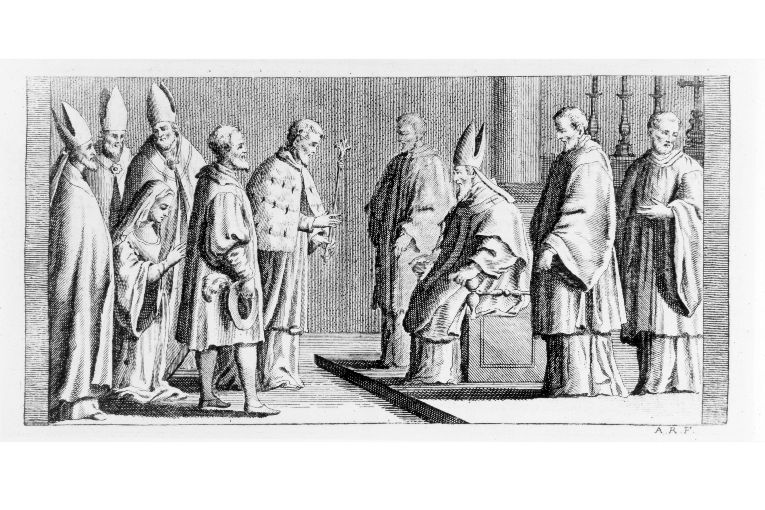 Incoronazione della regina: il re chiede che sia incoronatale regina (stampa) di Rossi Andrea (sec. XVIII)