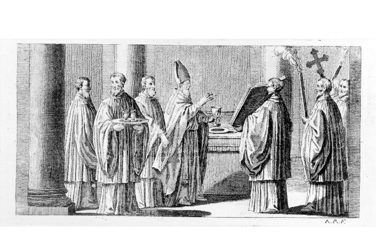 Benedizione del calice (stampa) di Rossi Andrea (sec. XVIII)
