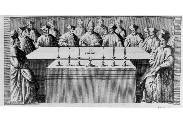 L'ufficio del Giovedì Santo: collocazione dei dodici presbiteri (stampa) di Rossi Andrea (sec. XVIII)