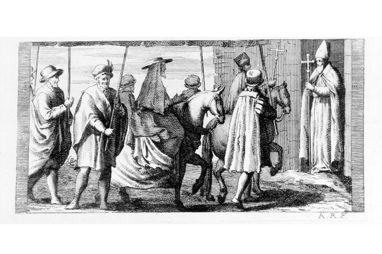 Accoglienza dei prelati in visita (stampa) di Rossi Andrea (sec. XVIII)