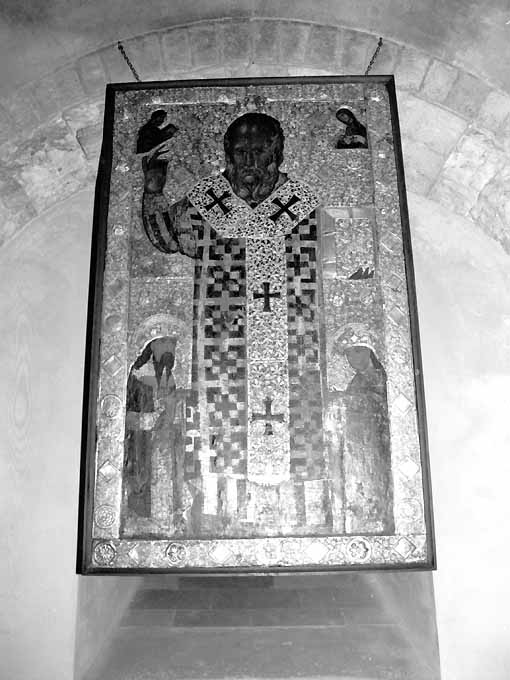 San Nicola, Cristo, Madonna, Uros II Milutin, Simonida (icona) - ambito serbo (sec. XIV)