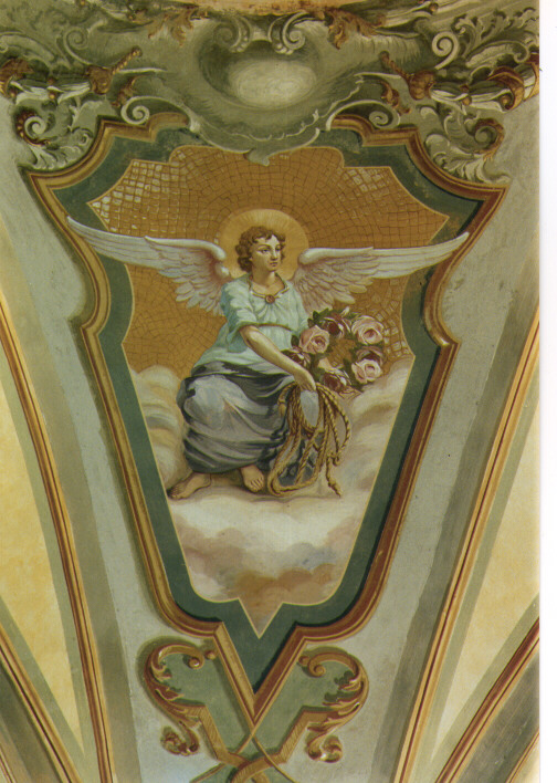 angelo con simboli di Sant'Andrea (dipinto) di Tonti S (sec. XX)