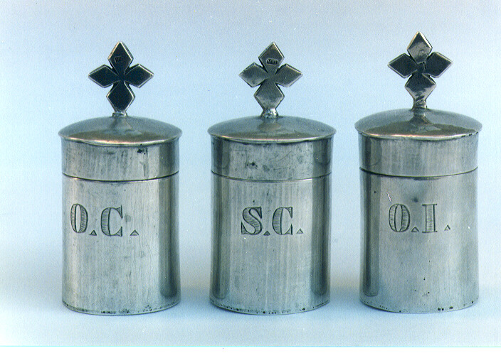 vasetti per oli santi, serie - ambito Italia meridionale (sec. XIX)