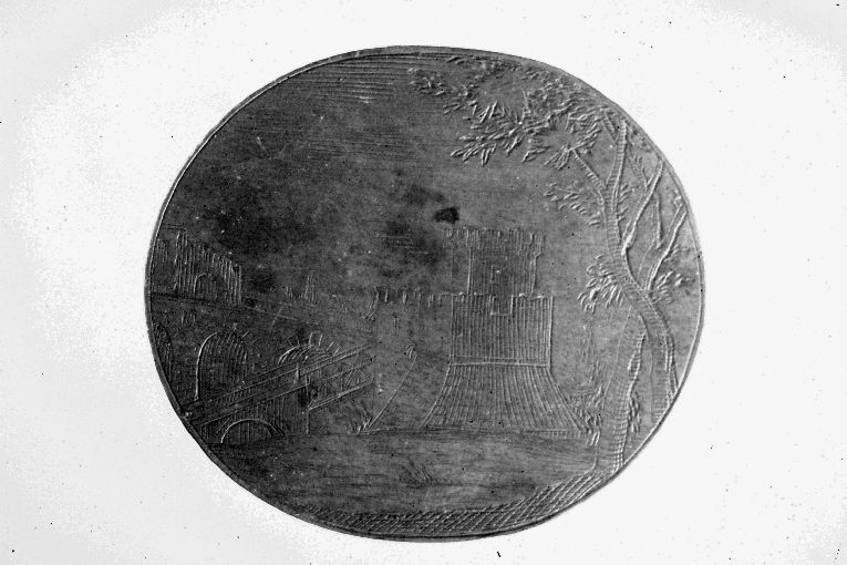 Paesaggio con castello (matrice) - bottega italiana (prima metà sec. XVIII)