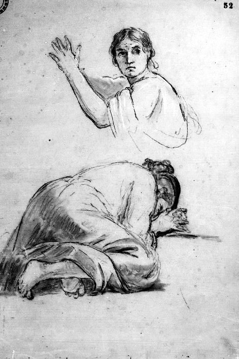 studio di due figure femminili (disegno) di De Napoli Michele (attribuito) (sec. XIX)