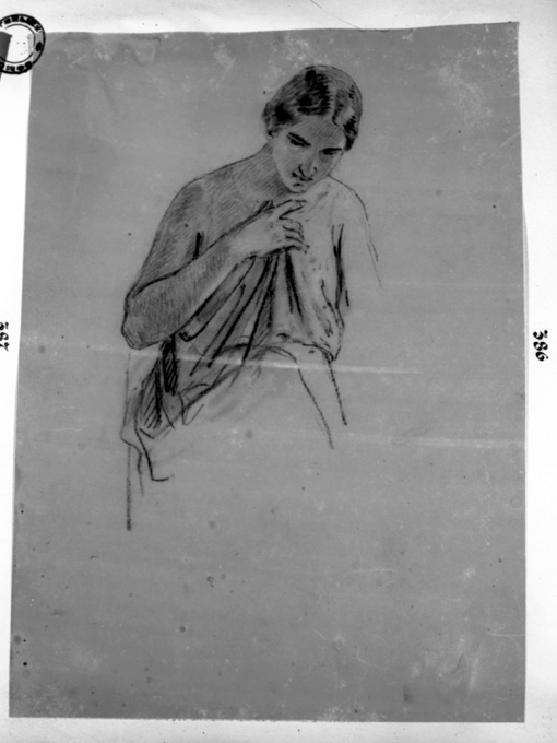 studio di figura femminile (disegno preparatorio) di De Napoli Michele (attribuito) (metà sec. XIX)